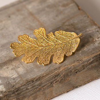 Natural Lacey Oak Leaf Gold Brooch, 2 of 10