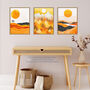 Set Three Wall Art Prints Bold Orange Sunset, thumbnail 2 of 6