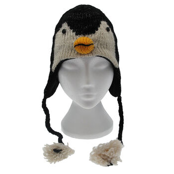 Penguin Hand Knitted Woollen Animal Hat, 3 of 4