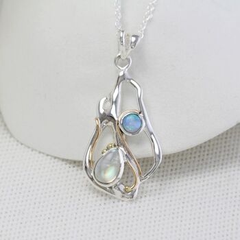 Rainbow Moonstone And Blue Opal Pendant, 4 of 7