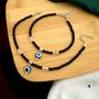 Dangle Evil Eye Black Beaded Silver Foot Anklet Payal, thumbnail 2 of 3