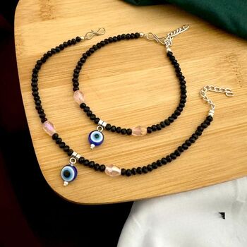 Dangle Evil Eye Black Beaded Silver Foot Anklet Payal, 2 of 3