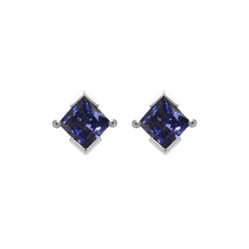 Sterling Silver Princess Cut Birthstone Earrings December Tanzanite, 2 of 5