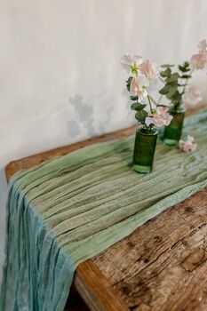 Sage Green Crinkled Cheesecloth Wedding Table Runner 3m, 4 of 4