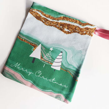 Green Agate And Gold Glitter Christmas Reusable Pouch, 5 of 9