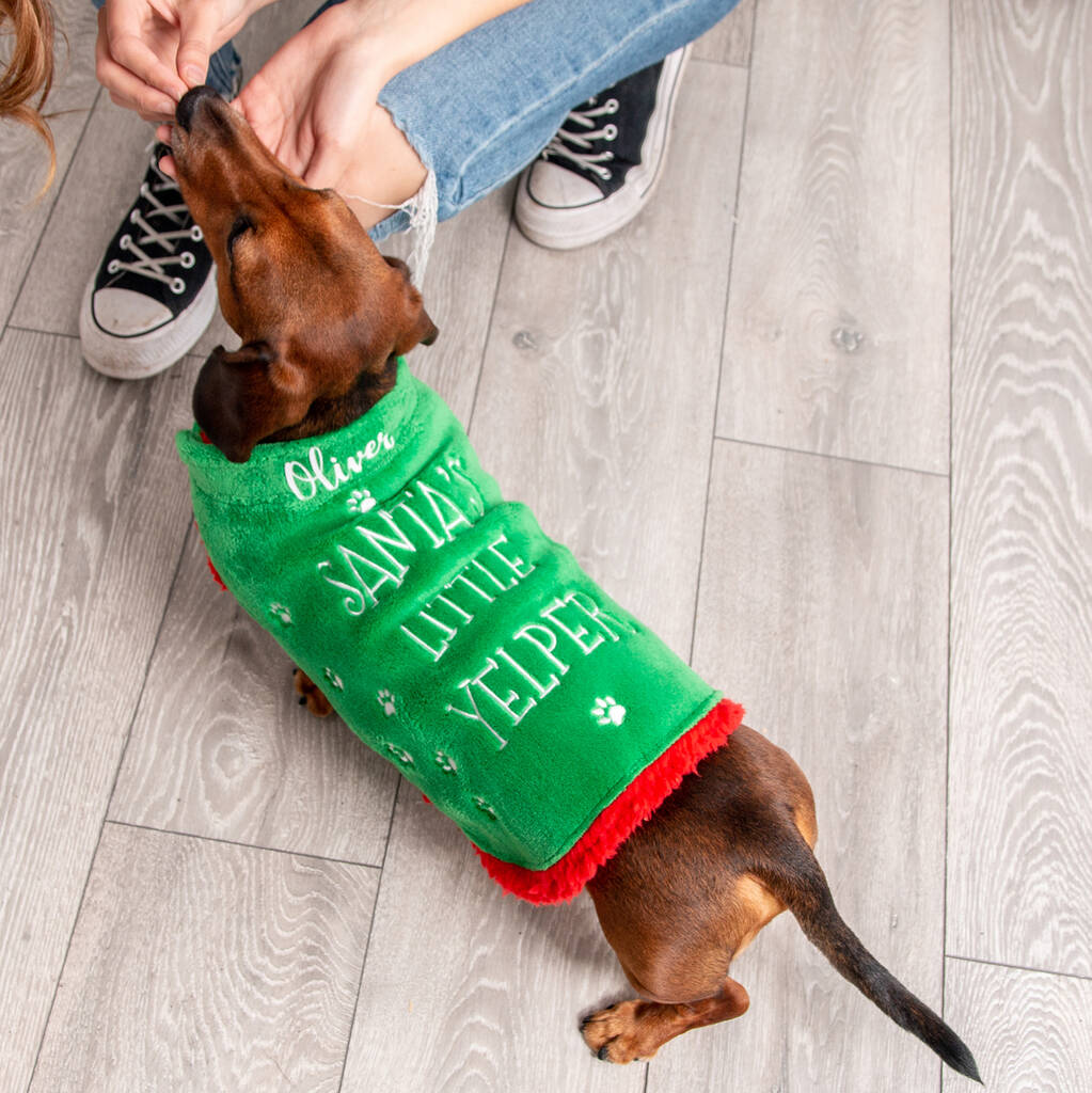 Personalised Christmas 'santa's Little Yelper' Dog Coat By Poppy K