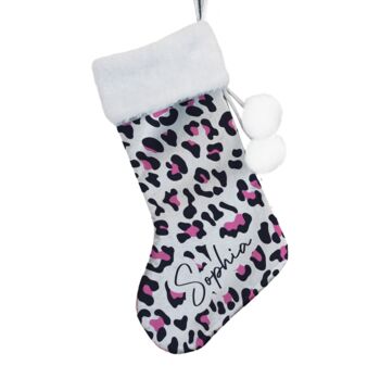 Personalised Velvet Leopard Print Christmas Stocking, 4 of 4