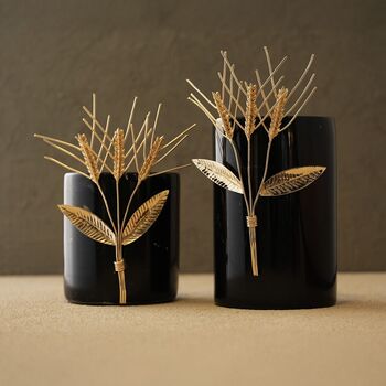 Handmade Brass Handcrafted Accent Marble Vase Set, 2 of 4