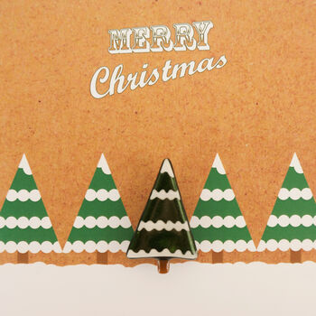 Christmas Card With Handmade Glass Snowy Tree Brooch, 4 of 5