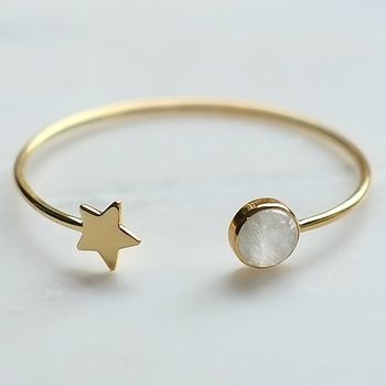 Gold Plated Star And Birthstone Adjustable Bangle, 5 of 12