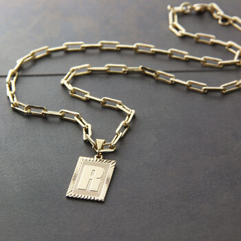 Rectangle Initial Pendant Chunky Chain Necklace, 3 of 10