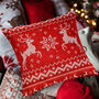 Reindeers Winter Cushion Cover With Red And White, thumbnail 1 of 8