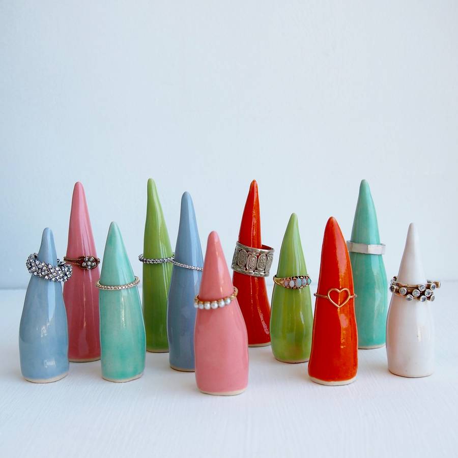 handmade glossy ceramic ring cones by