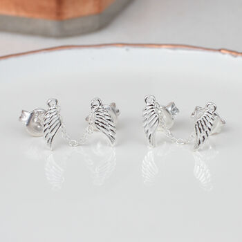 Sterling Silver Double Piercing Angel Wing Earring, 2 of 8