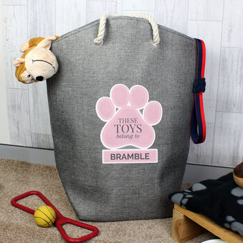 Personalised Pink Paw Print Dog Toy Storage Bag, 2 of 3