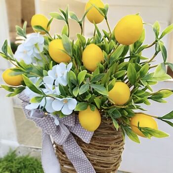 Yellow Lemon Basket Door Wreath With Ribbon, 2 of 6