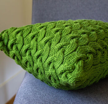 Contemporary Lattice Knit Cushion Hand Knit In Emerald, 2 of 5