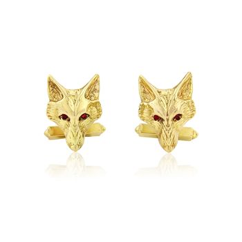 Fox Head Cufflinks In Solid Gold With Rubies, 3 of 4