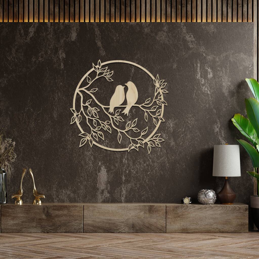 Birds On Branch Round Wooden Home Room Wall Art By Duke Craft ...