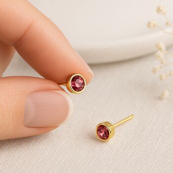 Gold Plated Sterling Silver October Tourmaline Birthstone Stud Earrings – 7mm, 2 of 9