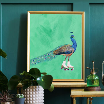 Custom Personalised Peacock Rollerksating Art Print, 2 of 7