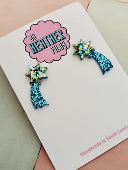 Shooting Star Glitter Drop Earrings / Make A Wish Gift For Friend, 2 of 6