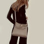 Taupe Leather Tote Bag With Navy Boho Strap, thumbnail 7 of 8
