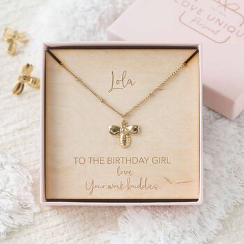 Gold Bumblebee Pendant Bracelet In Personalised Gift Box, 5 of 5