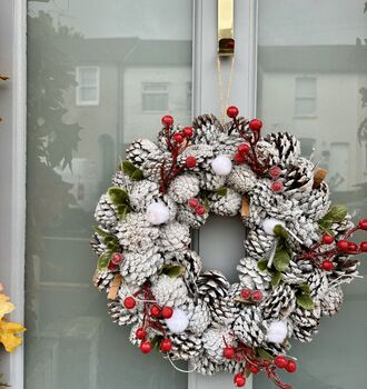 Berry And Pinecone Christmas Wreath In Red And White, 4 of 4
