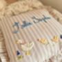 Hand Embroidered Personalised Lilac Nursery Pillow, thumbnail 6 of 7