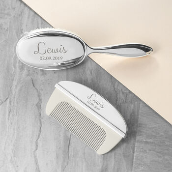 Personalised Silver Plated Baby Brush And Comb Set, 3 of 8