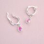 Personalised Sterling Silver Teardrop Birthstone Huggie Hoop Earrings, thumbnail 3 of 6