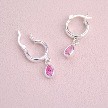 Personalised Sterling Silver Teardrop Birthstone Huggie Hoop Earrings, 3 of 6