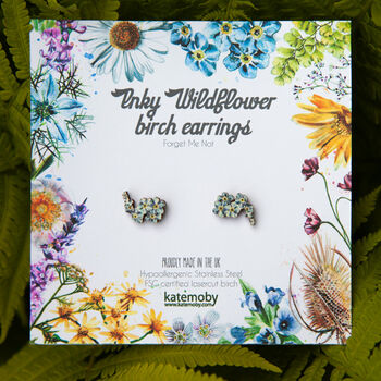 Inky Forget Me Not Birch Climber Stud Earrings, 8 of 12