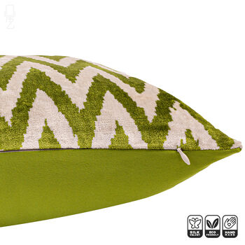 Green Zig Zag Silk Ikat Velvet Cushion Cover 40x60cm, 3 of 6