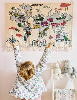 Hand Stitched Kashmiri Tapestry | World Map, 2 of 5