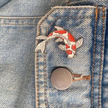 Koi Fish Enamel Pin | White And Orange Lapel Pin, 5 of 6