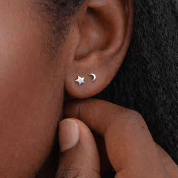 Sterling Silver Mismatched Moon And Star Stud Earrings – 5mm, 3 of 6
