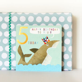 Copper Foiled Shark 5th Birthday Card By Kali Stileman Publishing