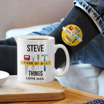 Mug And Socks Gift Set For Men Fixer Of All Things, 3 of 5
