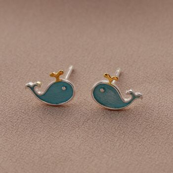 Sterling Silver Enamel Whale Earrings, 2 of 3