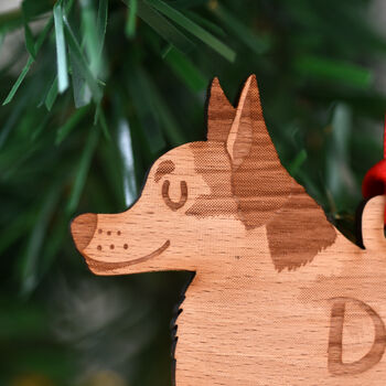 Personalised Corgi Wooden Dog Christmas Tree Decoration, 2 of 4