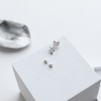 Sterling Silver Moon And Star Stud Earrings In A Box, 4 of 9