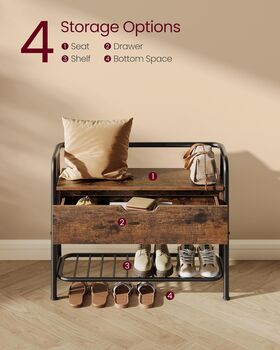 Shoe Storage Bench With Drawer Industrial Style Rack, 3 of 6