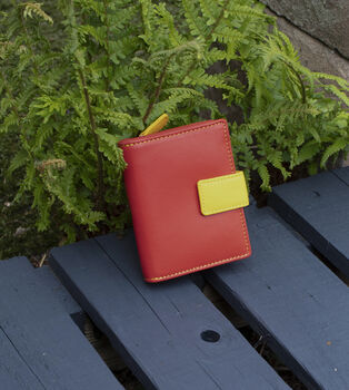 Personalised Small Mutlicolour Red Leather Purse Rfid Protected, 2 of 9
