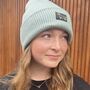 Deep Cuff Teal Beanie With Embroidered Dachshund, thumbnail 2 of 5
