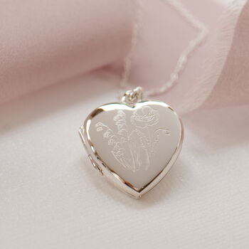 Heart Sterling Silver Two Birth Flowers Locket, 2 of 11