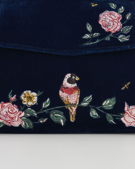 Rosy Posy Embroidered Blue Mini Top Handle Tote, 3 of 8