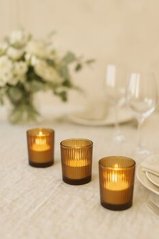 Amber Brown Glass Tea Light Holder Ribbed Design, 2 of 2
