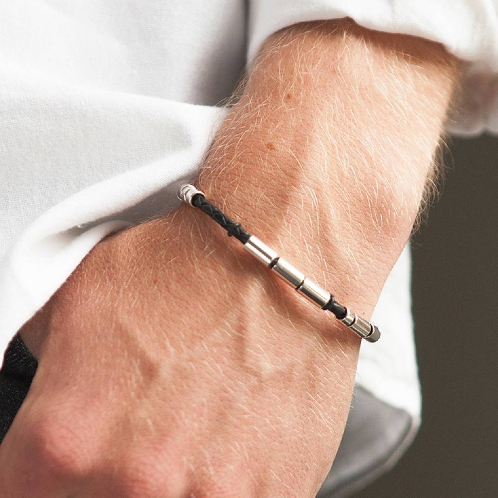 Personalised Men's Leather Morse Code Bracelet, 1 of 9
